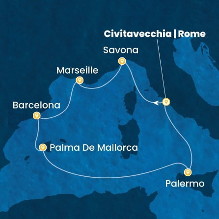 Harta croaziera Croazieră în Western Mediterranean