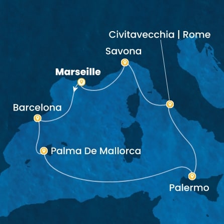Harta croaziera Croazieră în Western Mediterranean