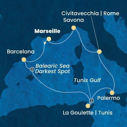 Harta croaziera Croazieră în Western Mediterranean