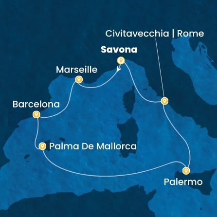 Harta croaziera Croazieră în Western Mediterranean