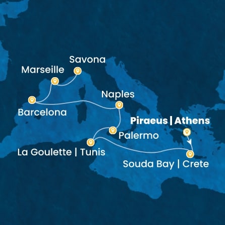 Harta croaziera Croazieră în Western Mediterranean