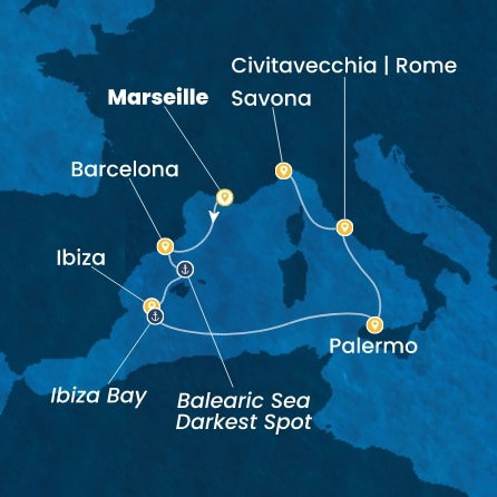 Harta croaziera Croazieră în Western Mediterranean