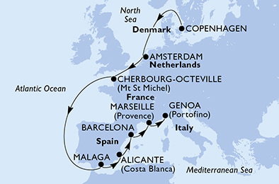 Harta croaziera Croazieră în Europa de Nord
