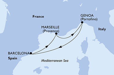 Harta croaziera Croazieră în Mediterana