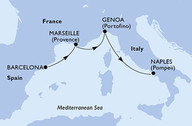 Harta croaziera Croazieră în Mediterana