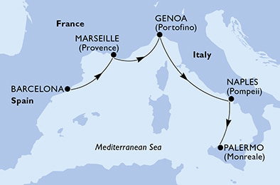 Harta croaziera Croazieră în Mediterana