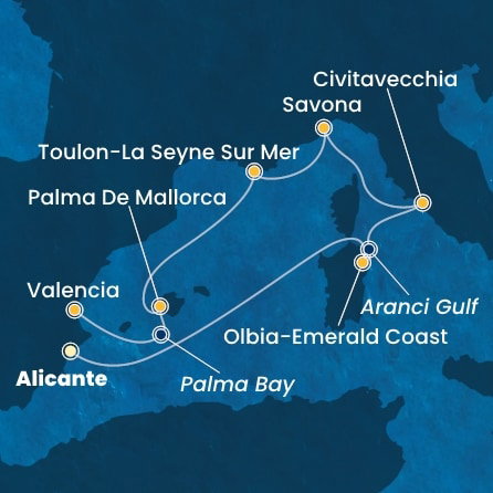 Harta croaziera Croazieră în Mediterana