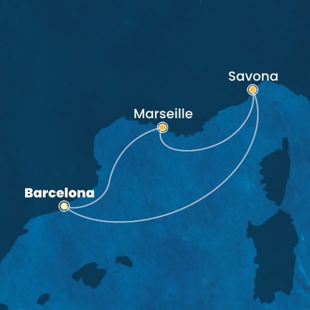 Harta croaziera Croazieră în Mediterana