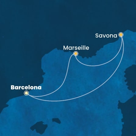 Harta croaziera Croazieră în Mediterana