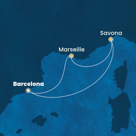 Harta croaziera Croazieră în Mediterana