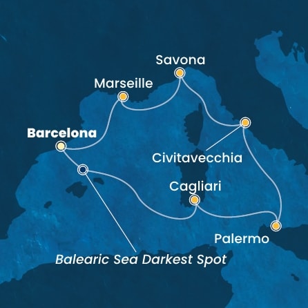 Harta croaziera Croazieră în Mediterana