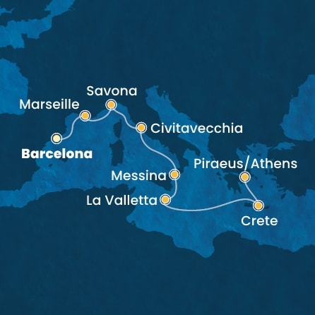 Harta croaziera Croazieră în Mediterana