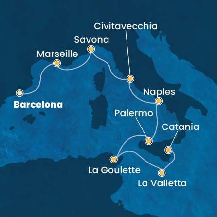 Harta croaziera Croazieră în Mediterana