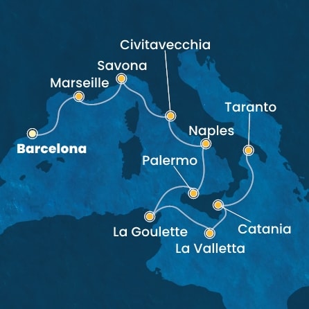 Harta croaziera Croazieră în Mediterana