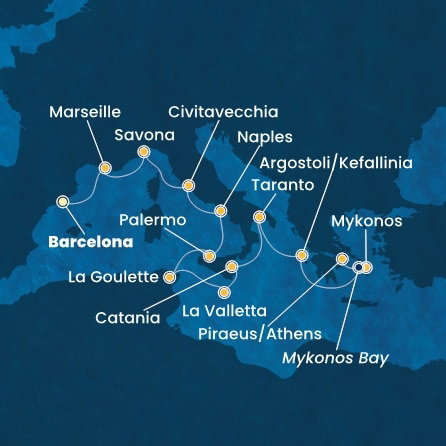 Harta croaziera Croazieră în Mediterana