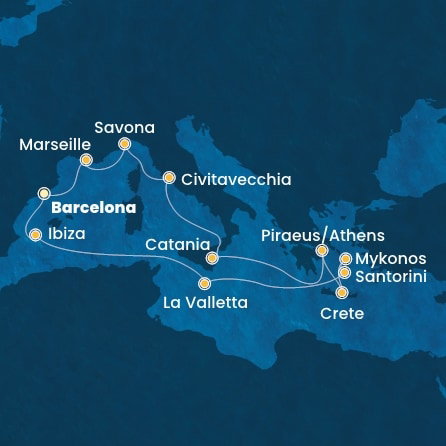 Harta croaziera Croazieră în Mediterana