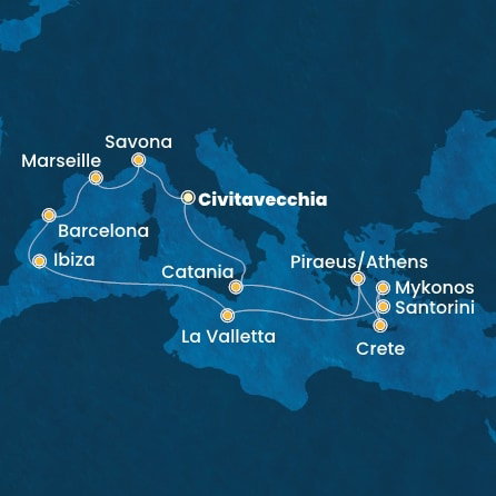 Harta croaziera Croazieră în Mediterana