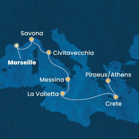 Harta croaziera Croazieră în Mediterana