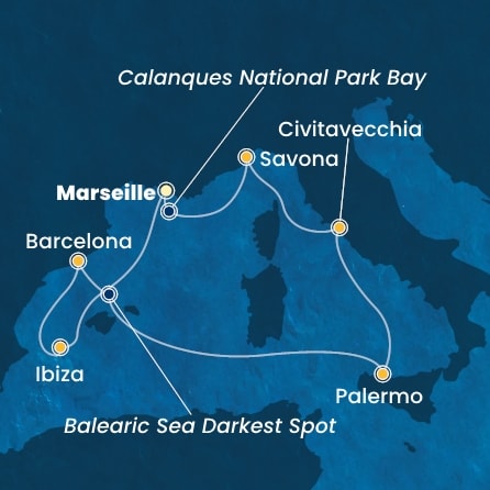 Harta croaziera Croazieră în Mediterana