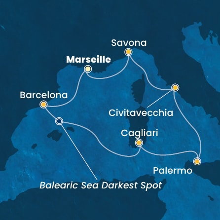 Harta croaziera Croazieră în Mediterana