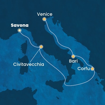 Harta croaziera Croazieră în Mediterana