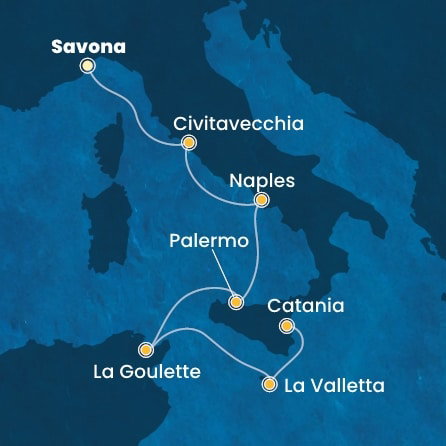 Harta croaziera Croazieră în Mediterana