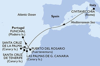 Harta croaziera Croazieră în Insulele Canare