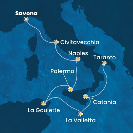 Harta croaziera Croazieră în Mediterana