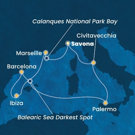 Harta croaziera Croazieră în Mediterana