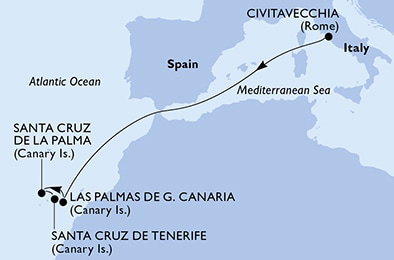 Harta croaziera Croazieră în Insulele Canare