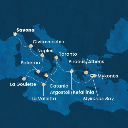 Harta croaziera Croazieră în Mediterana