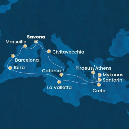 Harta croaziera Croazieră în Mediterana