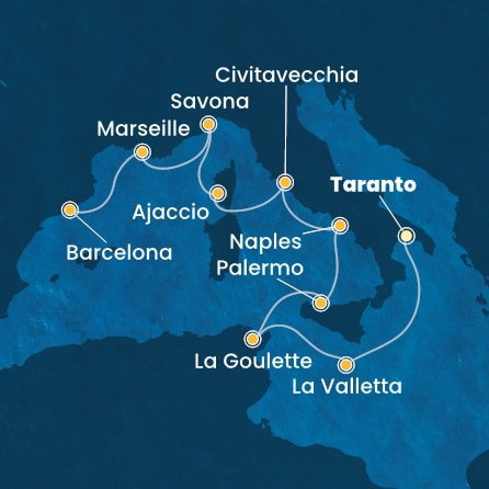 Harta croaziera Croazieră în Mediterana