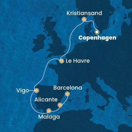 Harta croaziera Denmark, Norway, France, Spain
