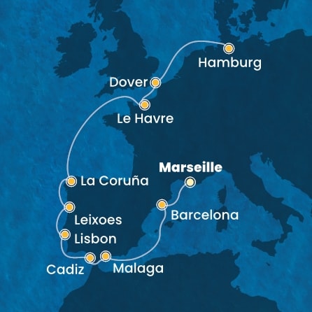 Harta croaziera France, Spain, Portugal, England, Germany