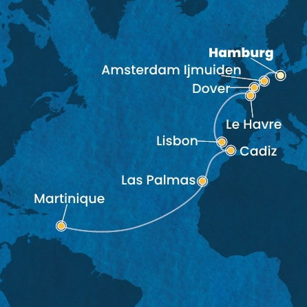 Harta croaziera Croazieră în Transatlantic