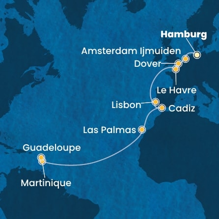 Harta croaziera Croazieră în Transatlantic