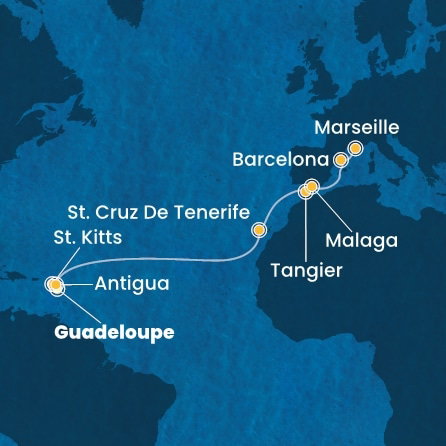 Harta croaziera Croazieră în Transatlantic