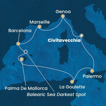 Harta croaziera Croazieră în Mediterana