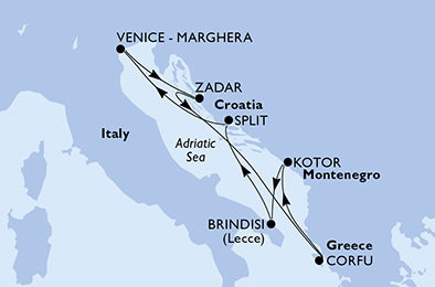 Harta croaziera Croazieră în Mediterana