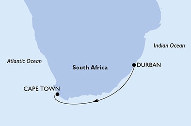 Harta croaziera Croazieră în Africa de Sud