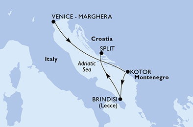 Harta croaziera Croazieră în Mediterana