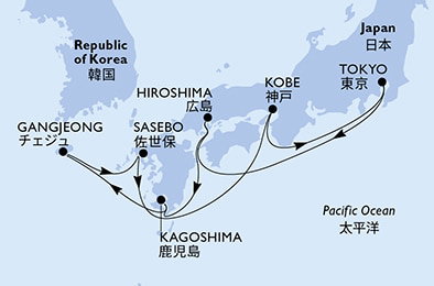 Harta croaziera Croazieră în Asia