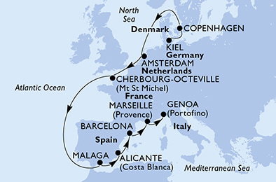 Harta croaziera Croazieră în Europa de Nord