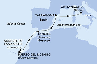 Harta croaziera Croazieră în Insulele Canare