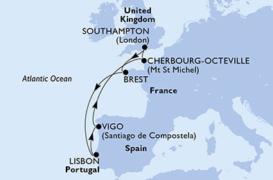 Harta croaziera Croazieră în Europa de Nord
