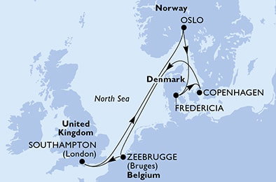Harta croaziera Croazieră în Europa de Nord