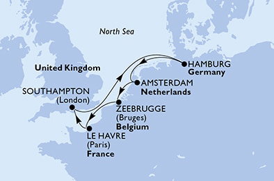 Harta croaziera Croazieră în Europa de Nord