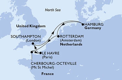 Harta croaziera Croazieră în Europa de Nord