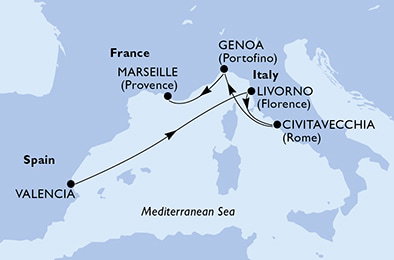 Harta croaziera Croazieră în Mediterana